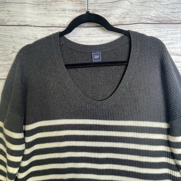 Gap Women's Sweater Size L Wool Coastal Fisherman Nautical Striped Warm - Picture 2 of 14